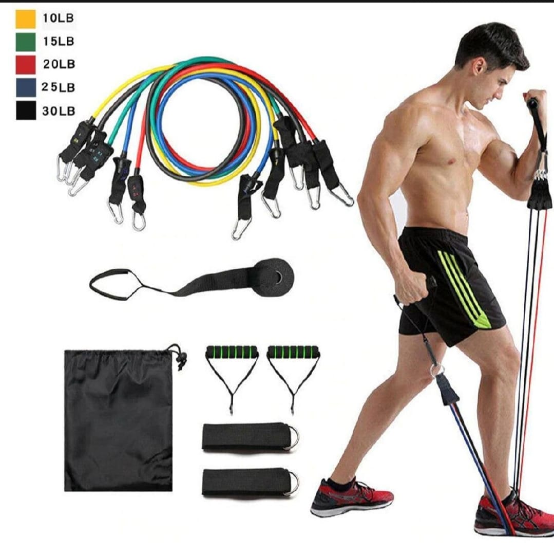 11 Piece Power Resistance Band Set Strength Training Yoga Sports - Image 2