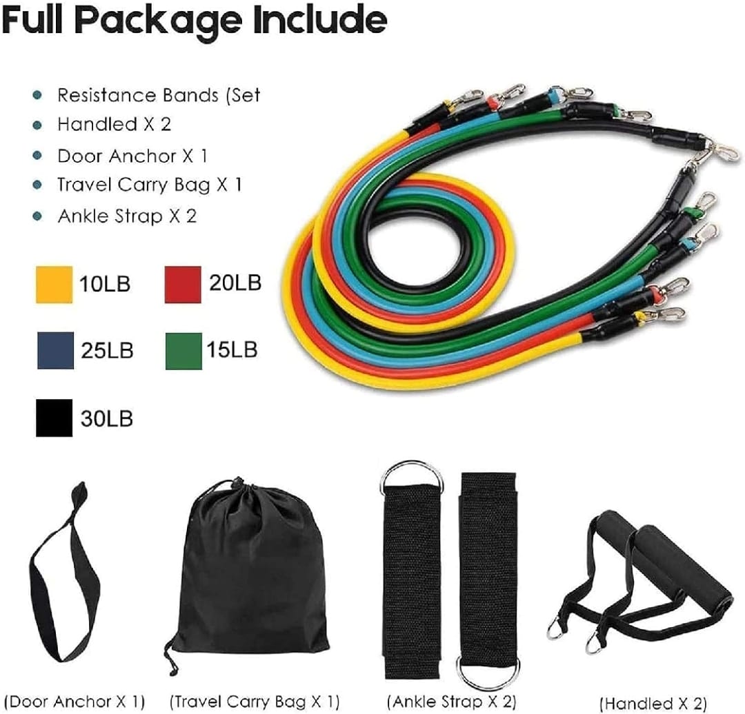 11 Piece Power Resistance Band Set Strength Training Yoga Sports - Image 11