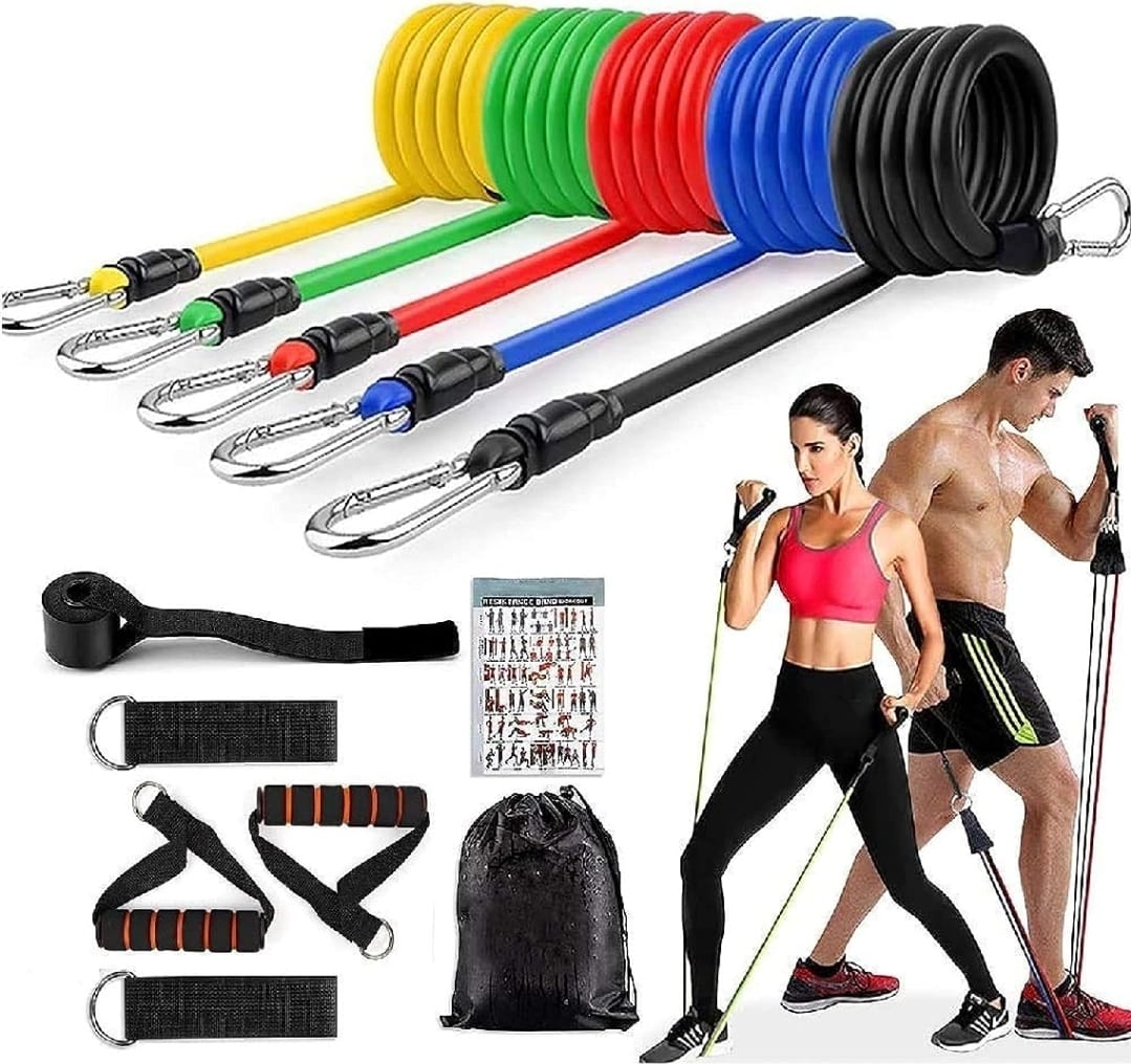 11 Piece Power Resistance Band Set Strength Training Yoga Sports