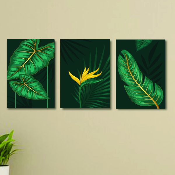 3 piecegreen flower wall art