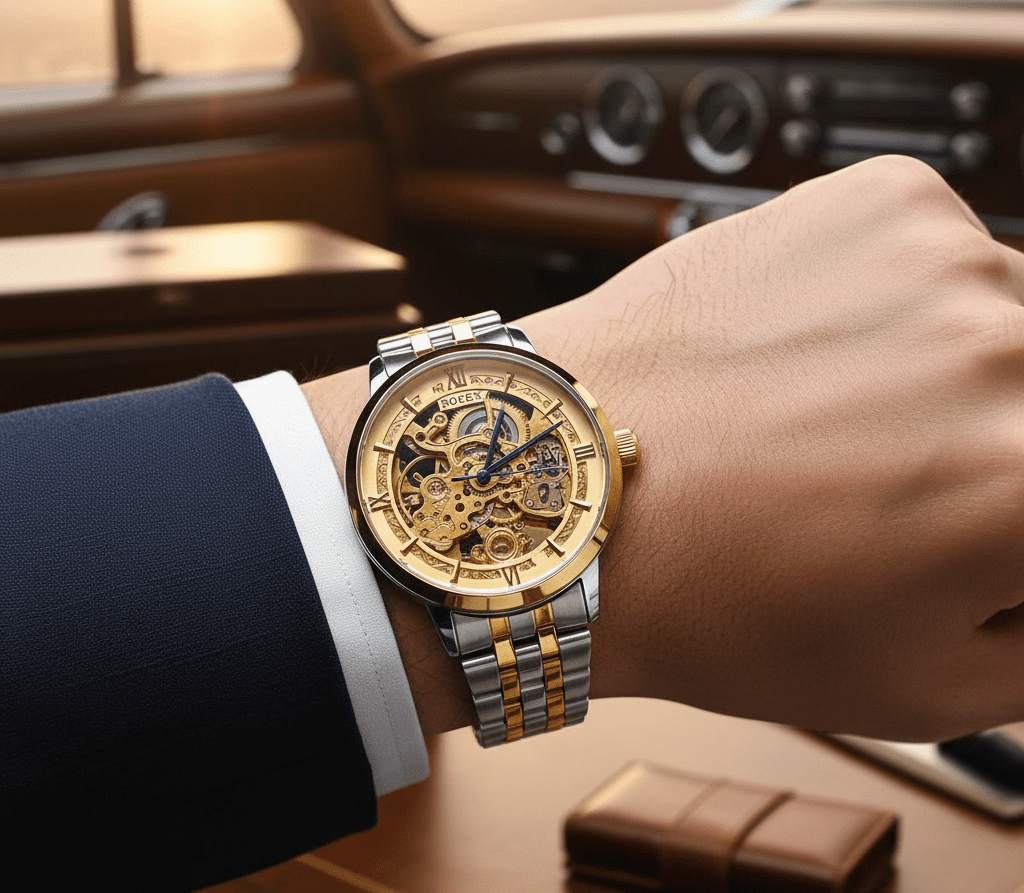 skeleton two tone color watch