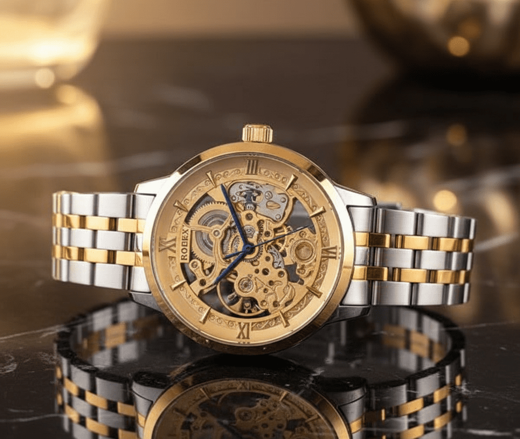 skeleton two tone color watch